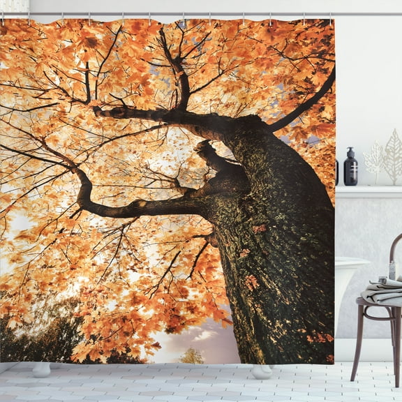 Ambesonne Landscape Shower Curtain, Old Tree Botany Wood, 69"Wx70"L, Orange Brown