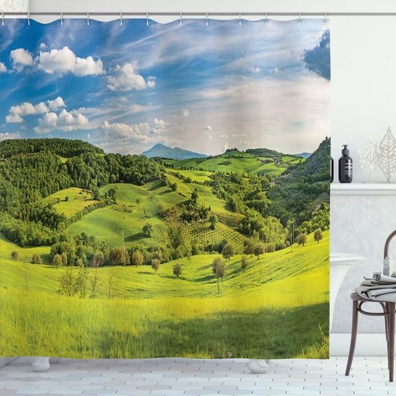 Ambesonne Landscape Shower Curtain, Tuscany Italy Farms, 69"Wx75"L, Sky Blue Apple Green