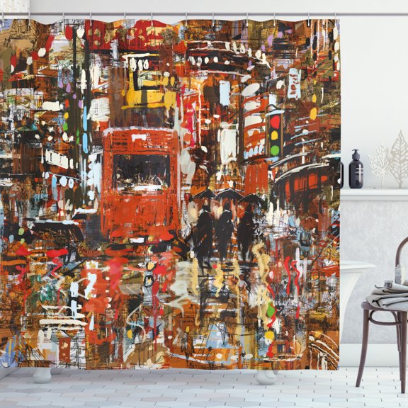 Ambesonne Landscape Shower Curtain, Urban Abstract City, 69"Wx70"L, Multicolor