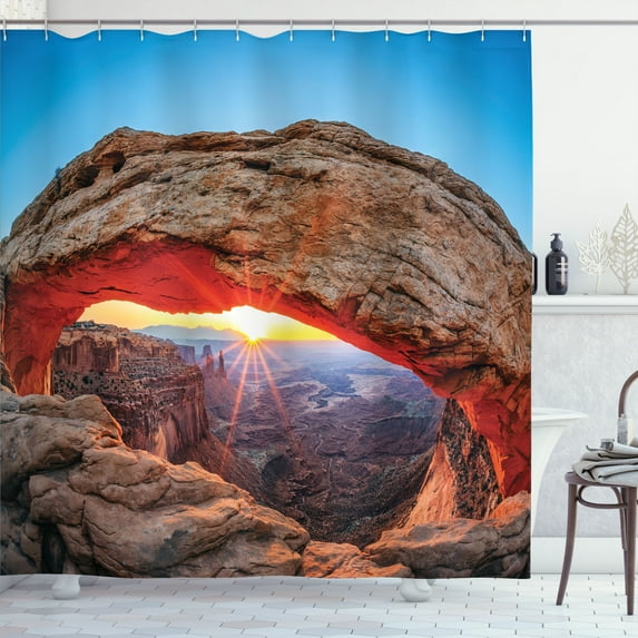 Ambesonne Landscape Shower Curtain, Utah National Park, 69"Wx84"L, Pale Brown Sky Blue