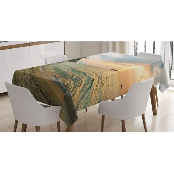 Ambesonne Landscape Tablecloth Rectangular Table Cover, Tropic Botanic Forest, 52"x70", Turquoise Peach