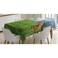 thumbnail image 1 of Ambesonne Landscape Tablecloth Rectangular Table Cover, Tropical Wild Animals, 52"x70", Fern Green Pale Blue, 1 of 4