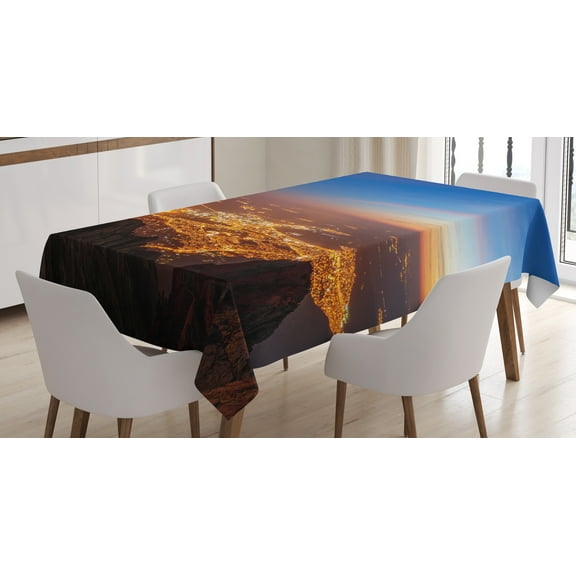 Ambesonne Landscape Tablecloth Rectangular Table Cover, Twilight City, 60"x84", Brown Orange Blue
