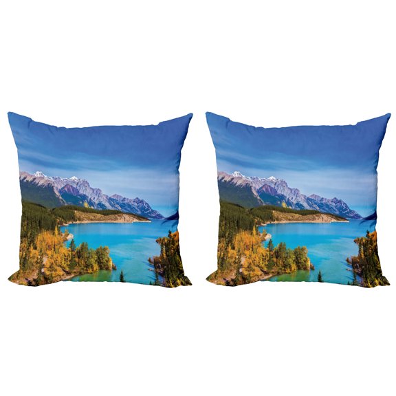 Ambesonne Landscape Throw Pillow Cover 2 Pack, Abraham Lake Shore Photo, 20", Multicolor