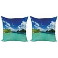 thumbnail image 1 of Ambesonne Landscape Throw Pillow Cover 2 Pack, Botanic Sea Mountain, 24", Turquoise Blue Green, 1 of 2