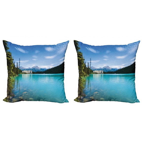 Ambesonne Landscape Throw Pillow Cover 2 Pack, Canadian Lake Castle, 20", Turquoise Green
