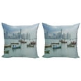 thumbnail image 1 of Ambesonne Landscape Throw Pillow Cover 2 Pack, Fishing Boats Panama, 18", Multicolor, 1 of 2