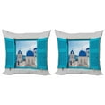 thumbnail image 1 of Ambesonne Landscape Throw Pillow Cover 2 Pack, Greece Oia Building, 20", Aqua Blue White, 1 of 5