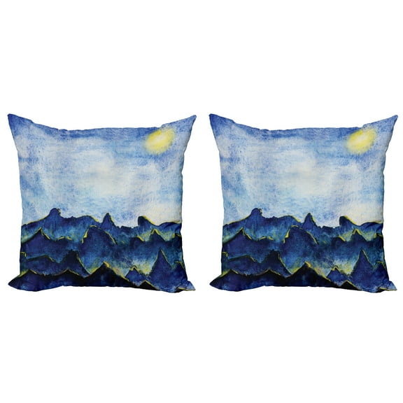 Ambesonne Landscape Throw Pillow Cover 2 Pack, Hills Cloud Sky, 18", Yellow Blue