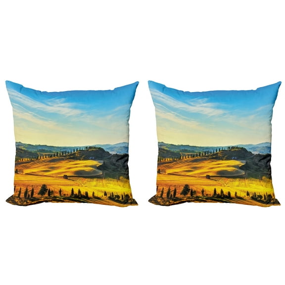Ambesonne Landscape Throw Pillow Cover 2 Pack, Italy Farmland Rural, 24", Blue Yellow