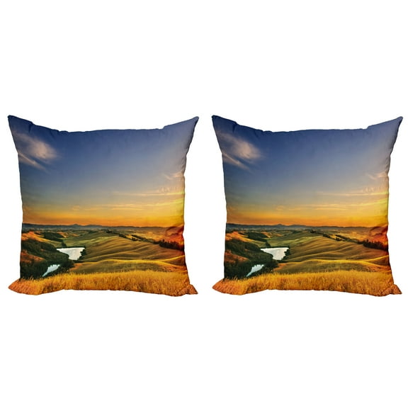 Ambesonne Landscape Throw Pillow Cover 2 Pack, Mediterranean Valley, 24", Blue Yellow Green