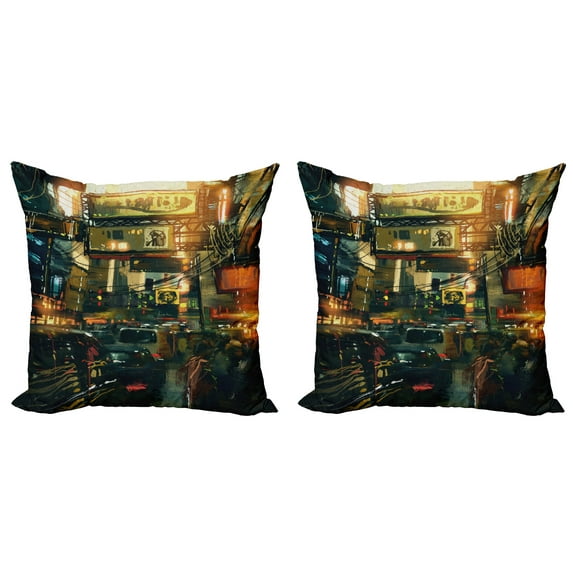 Ambesonne Landscape Throw Pillow Cover 2 Pack, Metropolitan Colorful, 18", Multicolor