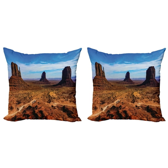 Ambesonne Landscape Throw Pillow Cover 2 Pack, Monument 3 Buttes, 24", Multicolor