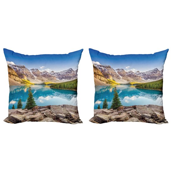 Ambesonne Landscape Throw Pillow Cover 2 Pack, Moraine Lake Sunset, 24", Multicolor