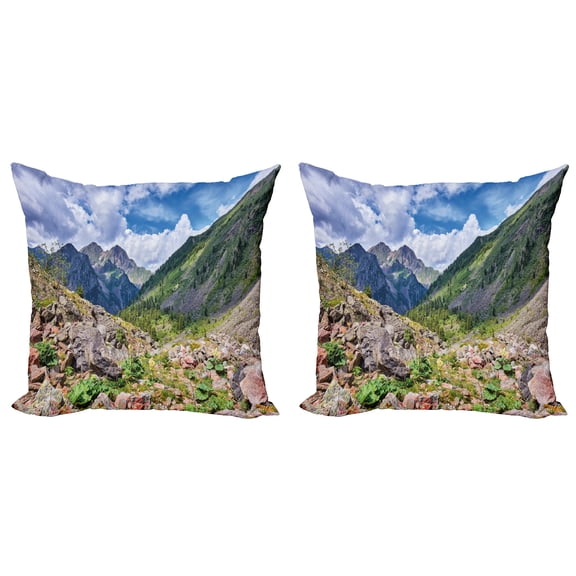 Ambesonne Landscape Throw Pillow Cover 2 Pack, Mountain Wild Rhubarb, 24", Multicolor