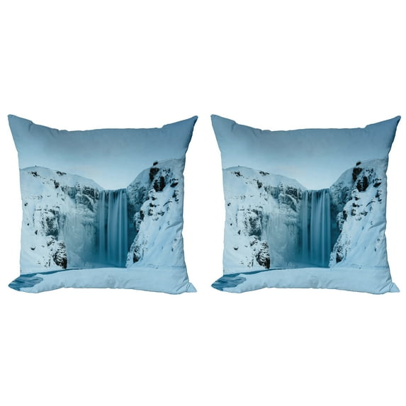 Ambesonne Landscape Throw Pillow Cover 2 Pack, Mountains with Snow, 20", Petrol Blue