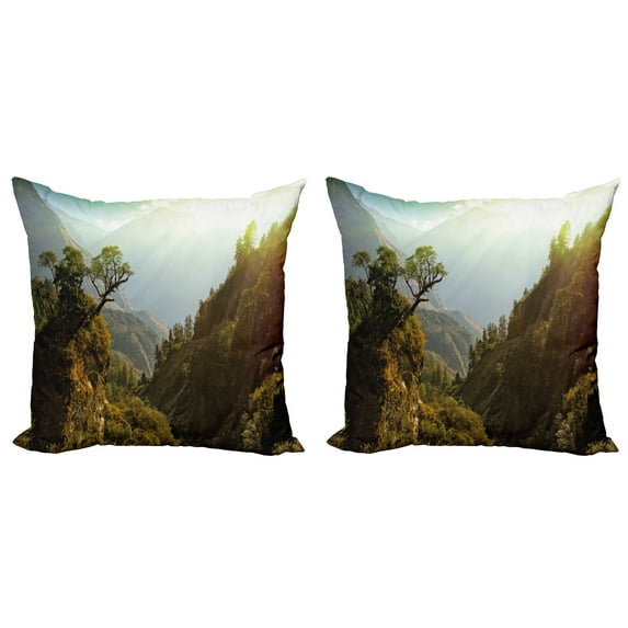 Ambesonne Landscape Throw Pillow Cover 2 Pack, Nepal Forest Majestic, 20", Green Pale Yellow