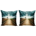 thumbnail image 1 of Ambesonne Landscape Throw Pillow Cover 2 Pack, Roads Travel Clouds, 18", Brown Teal, 1 of 7