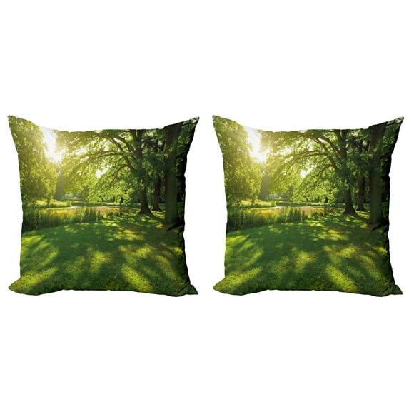 Ambesonne Landscape Throw Pillow Cover 2 Pack, Summer Park Hamburg, 16", Green