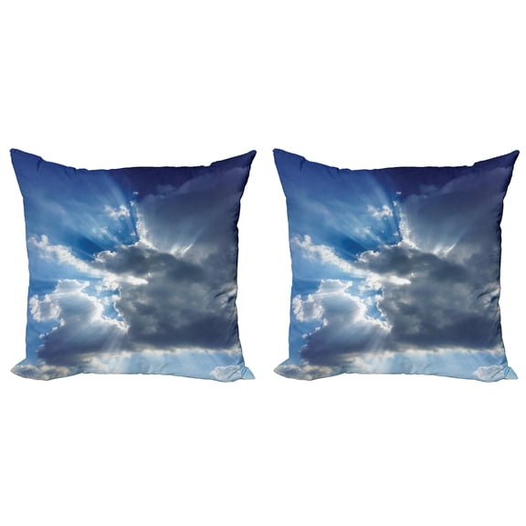 Ambesonne Landscape Throw Pillow Cover 2 Pack, Sunbeams from Clouds, 16", Grey Blue