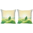 thumbnail image 1 of Ambesonne Landscape Throw Pillow Cover 2 Pack, Sunrise on Rural Valley, 18", Cream Fern Green, 1 of 7