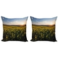thumbnail image 1 of Ambesonne Landscape Throw Pillow Cover 2 Pack, Sunset Flower Field, 24", Yellow Green Blue, 1 of 2