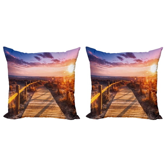 Ambesonne Landscape Throw Pillow Cover 2 Pack, Sunset in Nature Park, 18", Multicolor