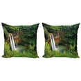thumbnail image 1 of Ambesonne Landscape Throw Pillow Cover 2 Pack, Twin Waterfalls Hawai, 18", Green, 1 of 2