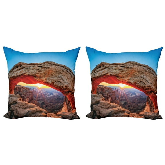 Ambesonne Landscape Throw Pillow Cover 2 Pack, Utah National Park, 24", Pale Brown Sky Blue
