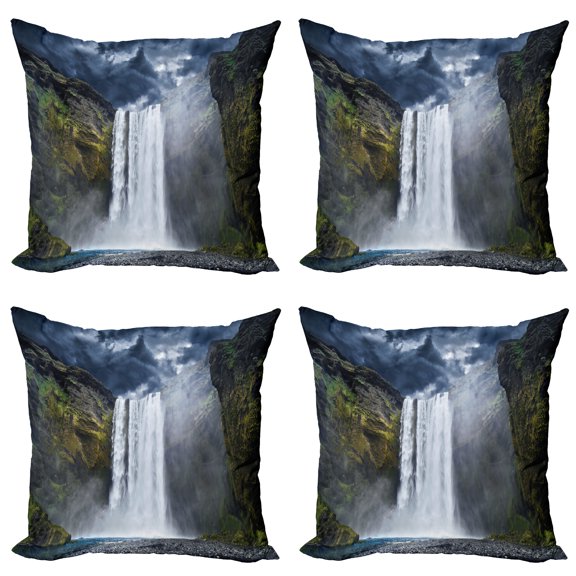 Ambesonne Landscape Throw Pillow Cover 4 Pack, America Cliffs Scene, 18", Green Blue White