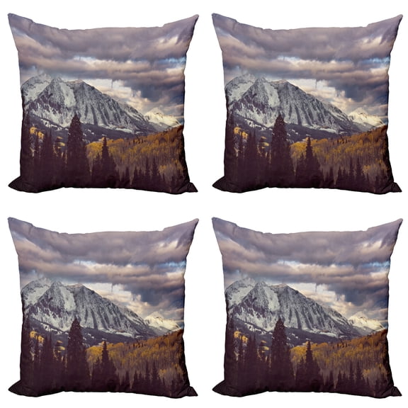 Ambesonne Landscape Throw Pillow Cover 4 Pack, Autumn Season Mountains, 18", Multicolor