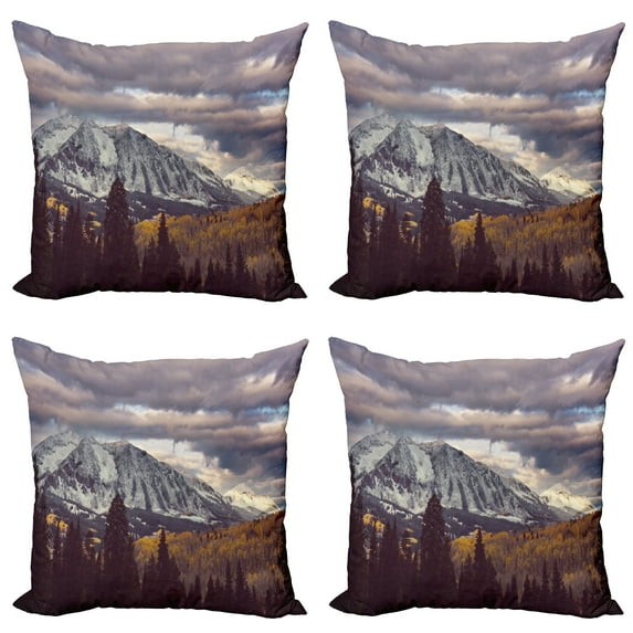 Ambesonne Landscape Throw Pillow Cover 4 Pack, Autumn Season Mountains, 18", Multicolor
