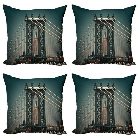 Ambesonne Landscape Throw Pillow Cover 4 Pack, Buildings Cityscape, 20", Teal
