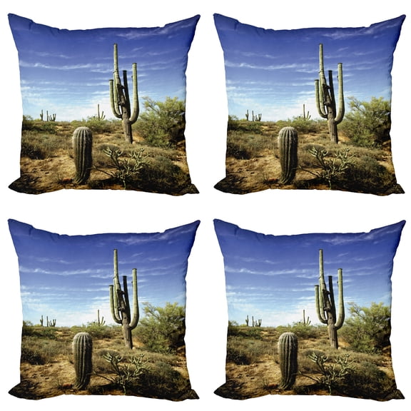 Ambesonne Landscape Throw Pillow Cover 4 Pack, Cactus Spined Leaves, 18", Blue Green