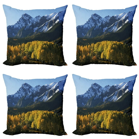 Ambesonne Landscape Throw Pillow Cover 4 Pack, Colorado Village, 18", Green Blue