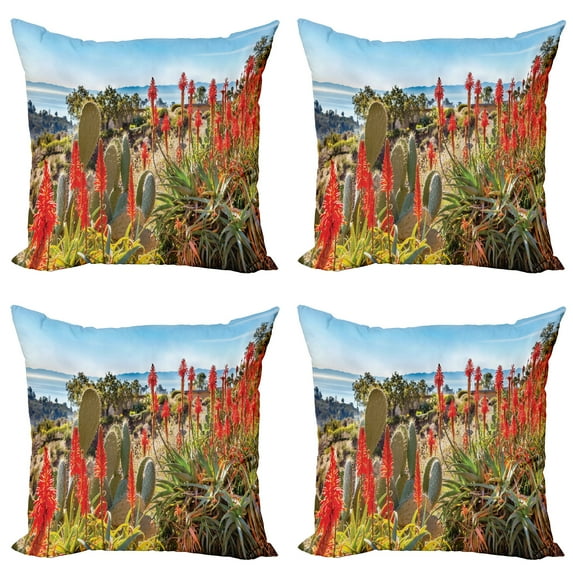 Ambesonne Landscape Throw Pillow Cover 4 Pack, Desert Mountain Photo, 18", Multicolor