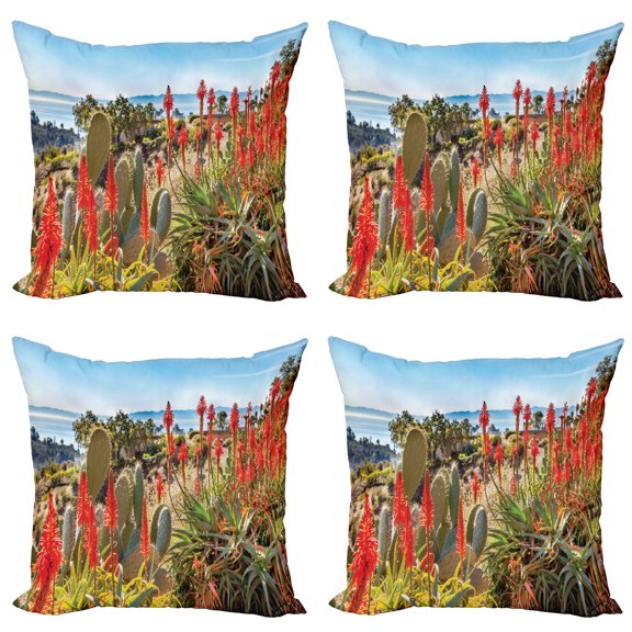 Ambesonne Landscape Throw Pillow Cover 4 Pack, Desert Mountain Photo, 20", Multicolor