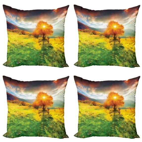 Ambesonne Landscape Throw Pillow Cover 4 Pack, Fall Season Mountains, 18", Multicolor