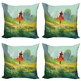 thumbnail image 1 of Ambesonne Landscape Throw Pillow Cover 4 Pack, Flower Scary Castle, 24", Red Green, 1 of 7