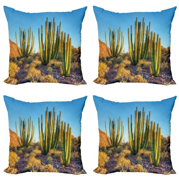 Ambesonne Landscape Throw Pillow Cover 4 Pack, Mountain Cactus Photo, 16", Multicolor