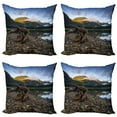 thumbnail image 1 of Ambesonne Landscape Throw Pillow Cover 4 Pack, Mountain Lake Skies, 16", Blue and Brown, 1 of 6