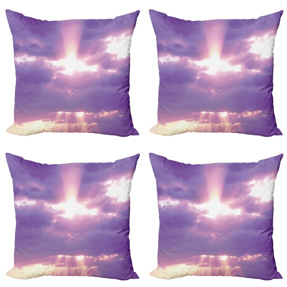 Ambesonne Landscape Throw Pillow Cover 4 Pack, Romantic Cloudy Sky, 24", Purple White