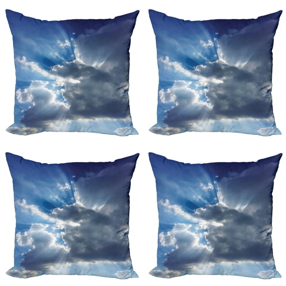 Ambesonne Landscape Throw Pillow Cover 4 Pack, Sunbeams from Clouds, 16", Grey Blue