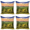 thumbnail image 1 of Ambesonne Landscape Throw Pillow Cover 4 Pack, Surreal Countryside, 24", Green Blue Orange, 1 of 6