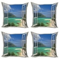 thumbnail image 1 of Ambesonne Landscape Throw Pillow Cover 4 Pack, Tropic Scene in Window, 18", Multicolor, 1 of 7