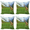 thumbnail image 1 of Ambesonne Landscape Throw Pillow Cover 4 Pack, Tropical Wild Animals, 16", Fern Green Pale Blue, 1 of 7