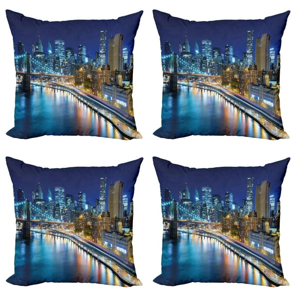 Ambesonne Landscape Throw Pillow Cover 4 Pack, View of New York City, 20", Multicolor