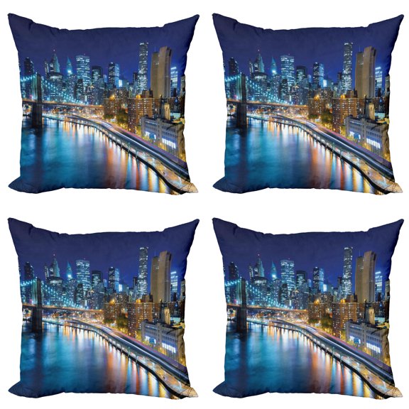 Ambesonne Landscape Throw Pillow Cover 4 Pack, View of New York City, 24", Multicolor
