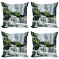 thumbnail image 1 of Ambesonne Landscape Throw Pillow Cover 4 Pack, Waterfall with Rocks, 18", Green Black and White, 1 of 7