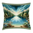 thumbnail image 1 of Ambesonne Landscape Throw Pillow Cushion Cover, River and Forest Symmetry, 24" X 24", Green Blue, 1 of 2